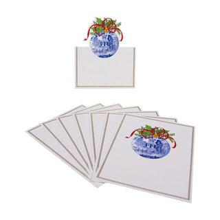 Caspari Blue And White Ornament Foil Place Card 8 In Die-Cut Foil 94910P