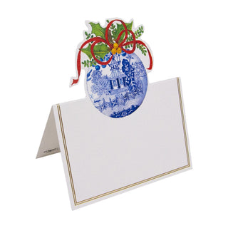 Caspari Blue And White Ornament Foil Place Card 8 In Die-Cut Foil 94910P