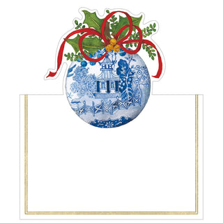 Caspari Blue And White Ornament Foil Place Card 8 In Die-Cut Foil 94910P