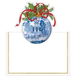 Caspari Blue And White Ornament Foil Place Cards - 8 Per Package 94910P