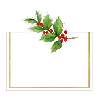 Caspari Holly Sprig Foil Place Card 8 In Die-Cut Foil 94911P