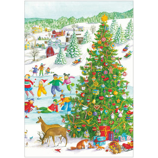 Caspari Ice Skating Christmas Blank Greeting Card - 1 card and envelope 95529