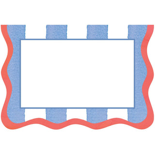 Caspari Cafe Stripe Scallop Blue/Red Die Cut Place Card - 8 per package 95918P