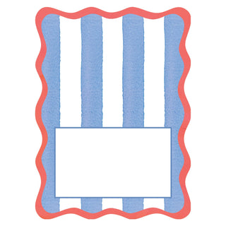 Caspari Cafe Stripe Scallop Blue/Red Die Cut Place Card - 8 per package 95918P