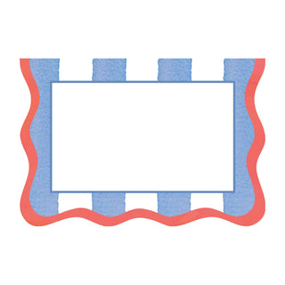 Caspari Cafe Stripe Scallop Blue/Red Die Cut Place Card - 8 per package 95918P