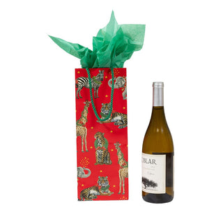 Caspari Wild Christmas Red Bottle Bag 5 X 3 1/2 X 13 95952B4