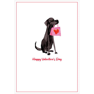 Caspari Black Lab With Gift Valentine Greeting Card - 1 card with envelope 96400-14