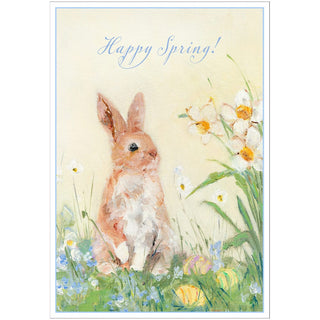 Caspari Bunny And Easter Flowers Easter Greeting Card - 1 card with envelope 96408-15