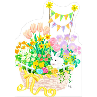Caspari Happy Easter Bunny Basket Easter Die Cut Greeting Card - 1 card with envelope 96415-15