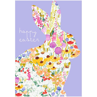 Caspari Spring Flowers Bunny Silhouette Easter Die Cut Greeting Card - 1 card with envelope 96416-15