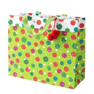 Caspari Snowy Pom Poms Gift Bag Lg 11 3/4 X 4 3/4 X 10 96750B3