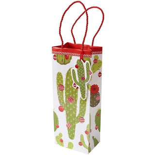 Caspari Merry Cactus Bottle Gift Bag 5 X 3 1/2 X 13 9698B4