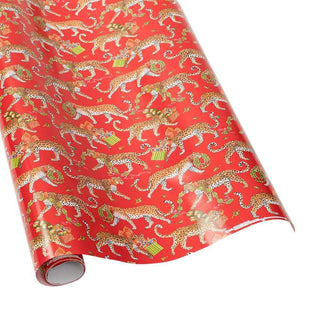 Caspari Christmas Leopards Red Roll Wrap 30 Inch X 8Ft-2 Inch Core 9745RC