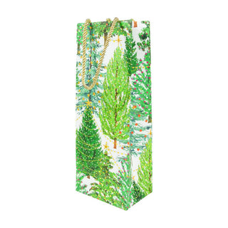 Caspari Christmas Trees With Lights Bottle Bag 5 X 3 1/2 X 13 9771B4