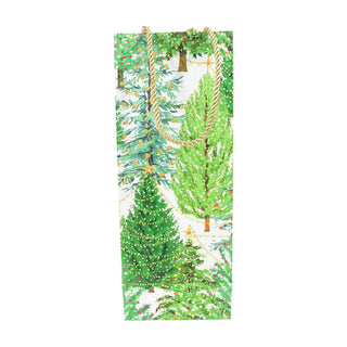 Caspari Christmas Trees With Lights Bottle Bag 5 X 3 1/2 X 13 9771B4