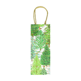Caspari Christmas Trees With Lights Bottle Bag 5 X 3 1/2 X 13 9771B4