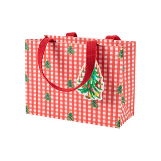Caspari Christmas Tree Gingham Gift Bag Sm 7 X 3 X 5 1/4 9803B1