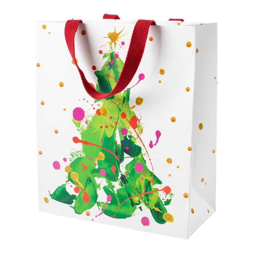 Caspari Christmas Trees Gift Bags - 2 Pack Large Holiday Present Bags With Lights Design