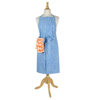Caspari Block Print Leaves Blue & White Aprons - 1 Apron APR009A