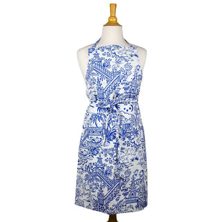 Caspari Pagoda Toile Blue/White Fabc Fabric Apron - 34 X 30 Inches APR012A