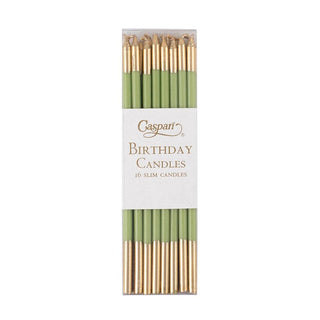 Caspari Birthday Slims-Moss Green/Gold Candle Birthday Slims 16-In CA1106