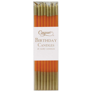 Caspari Birthday Slims-Bright Orange/Gold Candle Birthday Slims 16-In CA1116