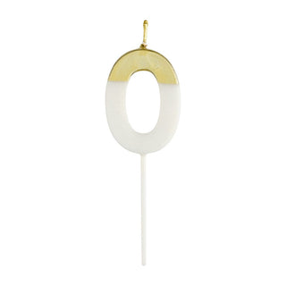 Caspari Number Candle 0 - White/Gold Candle Birthday Number CA910