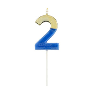 Caspari Number Candle 2 - French Blue/Gold Candle Birthday Number CA912
