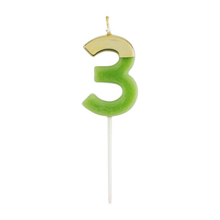 Caspari Number Candle 3 - Moss Green/Gold Candle Birthday Number CA913