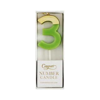 Caspari Number Candle 3 - Moss Green/Gold Candle Birthday Number CA913