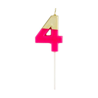 Caspari Number Candle 4 - Fuchsia/Gold Candle Birthday Number CA914