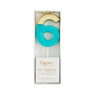 Caspari Number Candle 6 - Turquoise/Gold Candle Birthday Number CA916