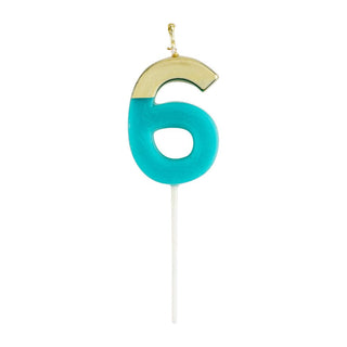 Caspari Number Candle 6 - Turquoise/Gold Candle Birthday Number CA916