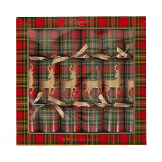 Caspari Reindeer Tartan Celebration Crackers - includes 6 Celebration Crackers CK193.12