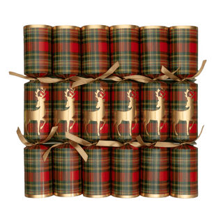 Caspari Reindeer Tartan Celebration Crackers - includes 6 Celebration Crackers CK193.12