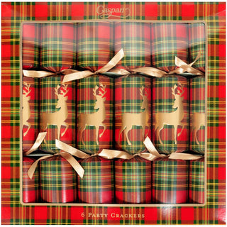 Caspari Reindeer Tartan Celebration Crackers - includes 7 Celebration Crackers CK193.12