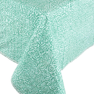 Caspari Block Print Leaves Green-Reversible Fabc Cotton Tblcvr-70.5 X 70.5 Inch FTC007