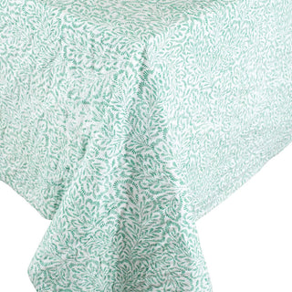 Caspari Block Print Leaves Green-Reversible Fabc Cotton Tblcvr-70.5 X 70.5 Inch FTC007