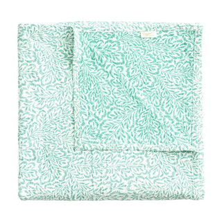 Caspari Block Print Leaves Green-Reversible Fabc Cotton Tblcvr-70.5 X 70.5 Inch FTC007