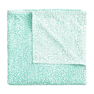 Caspari Block Print Leaves Green-Reversible Fabc Cotton Tblcvr-70.5 X 70.5 Inch FTC007