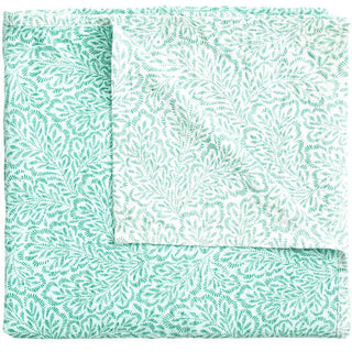 Caspari Block Print Leaves Green-Reversible Fabc Cotton Tblcvr-70.5 X 70.5 Inch FTC007