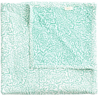 Caspari Block Print Leaves Green-Reversible Fabc Cotton Tblcvr-70.5 X 70.5 Inch FTC007