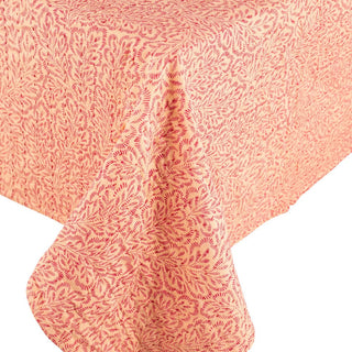 Caspari Block Print Leaves Fuchsia Reversib Labc Cotton Tblcvr-70.5 X 70.5 Inch FTC008