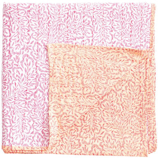 Caspari Block Print Leaves Fuchsia Reversib Labc Cotton Tblcvr-70.5 X 70.5 Inch FTC008