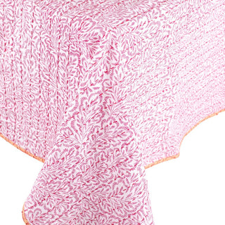 Caspari Block Print Leaves Fuchsia Reversib Labc Cotton Tblcvr-70.5 X 70.5 Inch FTC008