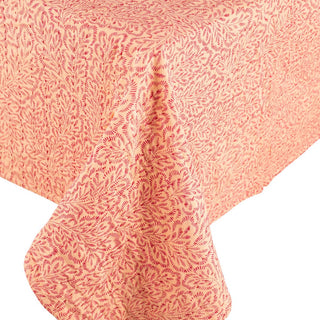 Caspari Block Print Leaves Fuchsia Reversib Labc Cotton Tblcvr-70.5 X 70.5 Inch FTC008