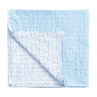 Caspari Block Print Leaves Blue Reversible Fabc Cotton Tblcvr-70.5 X 70.5 Inch FTC009