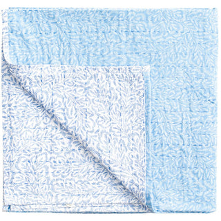 Caspari Block Print Leaves Blue Reversible Fabc Cotton Tblcvr-70.5 X 70.5 Inch FTC009