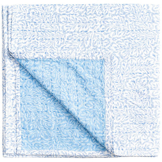 Caspari Block Print Leaves Blue Reversible Fabc Cotton Tblcvr-70.5 X 70.5 Inch FTC009