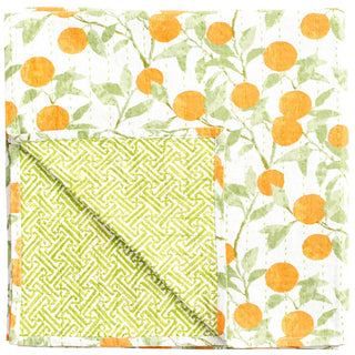 Caspari Orange Grove Cotton Reversible Kantha Quilted Table Cover - 70"x70" FTC010